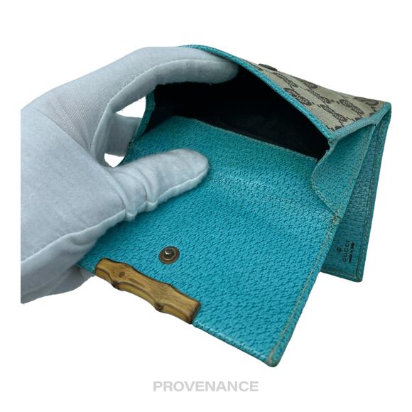 🔴 Gucci Bamboo Trifold Wallet - GG Canvas Turquoise - Picture 7 of 10